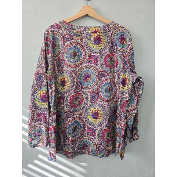 Talbots Woman 20W Boho Paisley Medallion Print Cotton Button Down Blouse Artsy - Picture 5 of 8